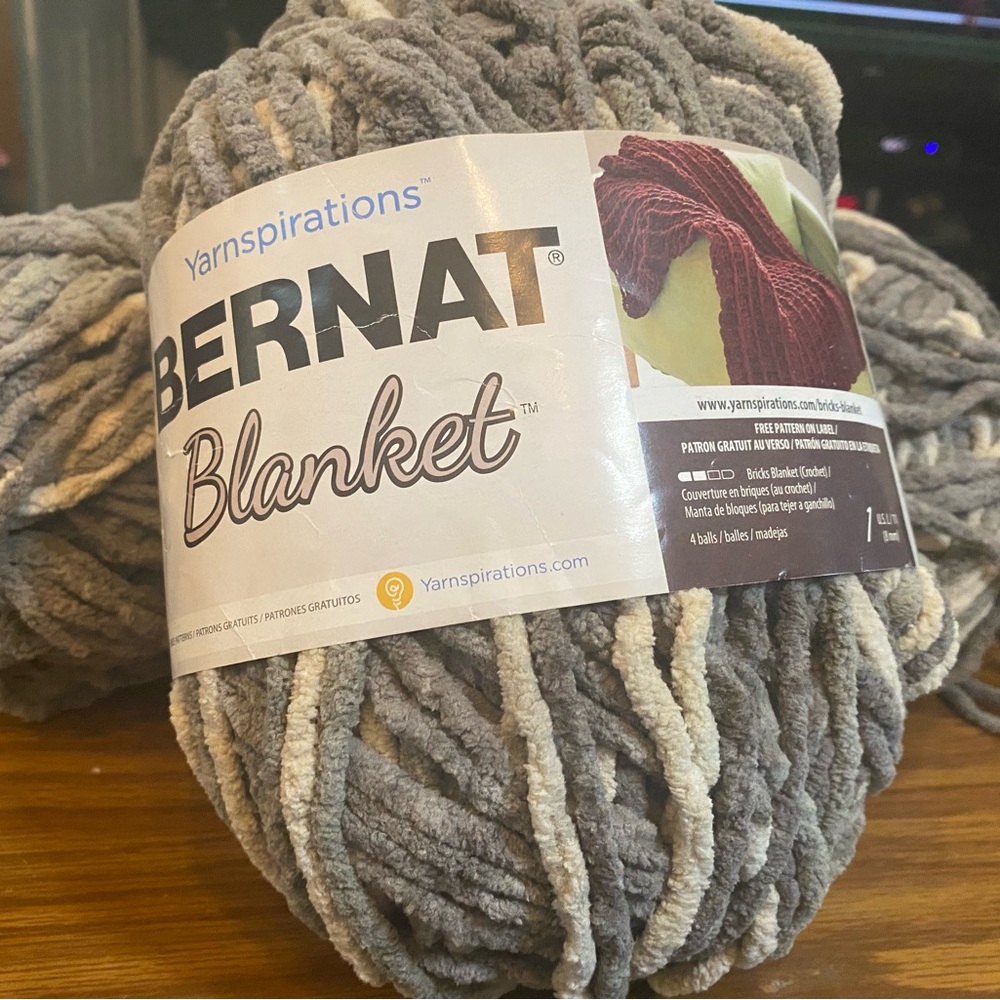 Lot of 3 Bernat Blanket Yarn size 6 - silver steel color